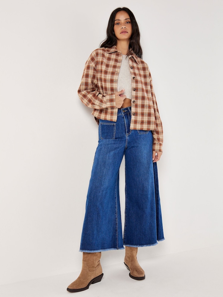 Apricot Orange Plaid Cropped Shacket - Image 5 of 5