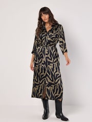 Apricot Green Texture Zebra 3/4 Sleeves Tie Dress - Image 1 of 4