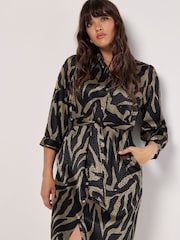 Apricot Green Texture Zebra 3/4 Sleeves Tie Dress - Image 3 of 4