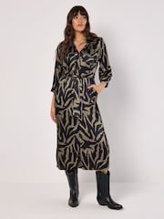 Apricot Green Texture Zebra 3/4 Sleeves Tie Dress - Image 4 of 4