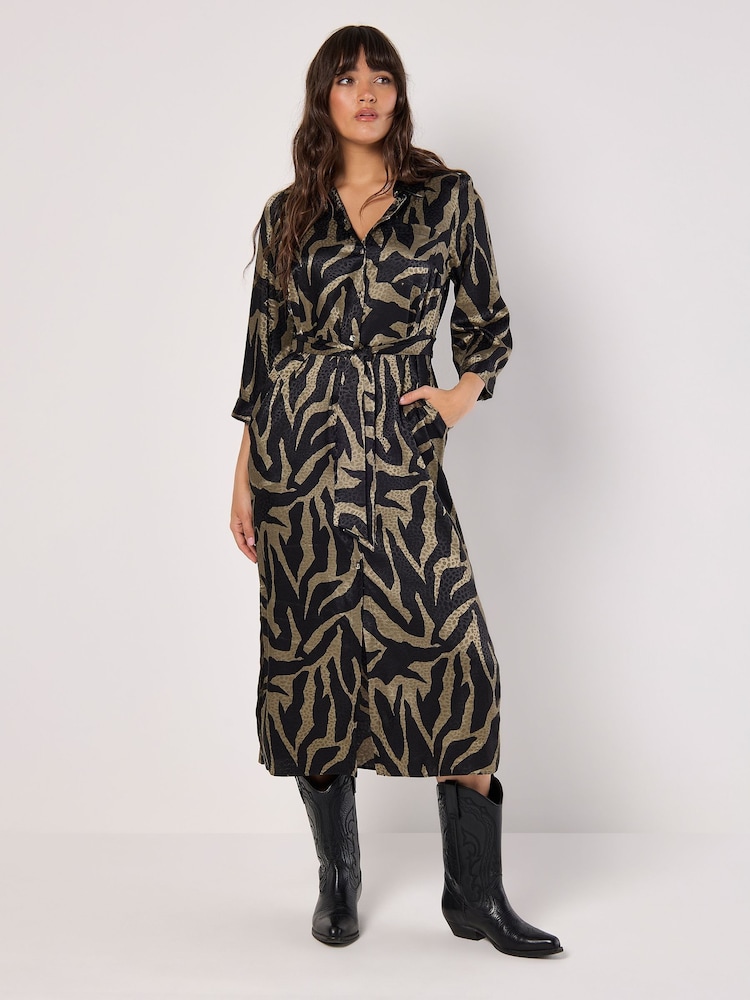Apricot Green Texture Zebra 3/4 Sleeves Tie Dress - Image 4 of 4