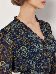 Apricot Blue Painterly Paisley Smock Frill Dress - Image 4 of 5