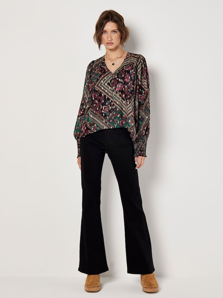 Apricot Black Flower Orchestra Gold Foil Top - Image 2 of 4