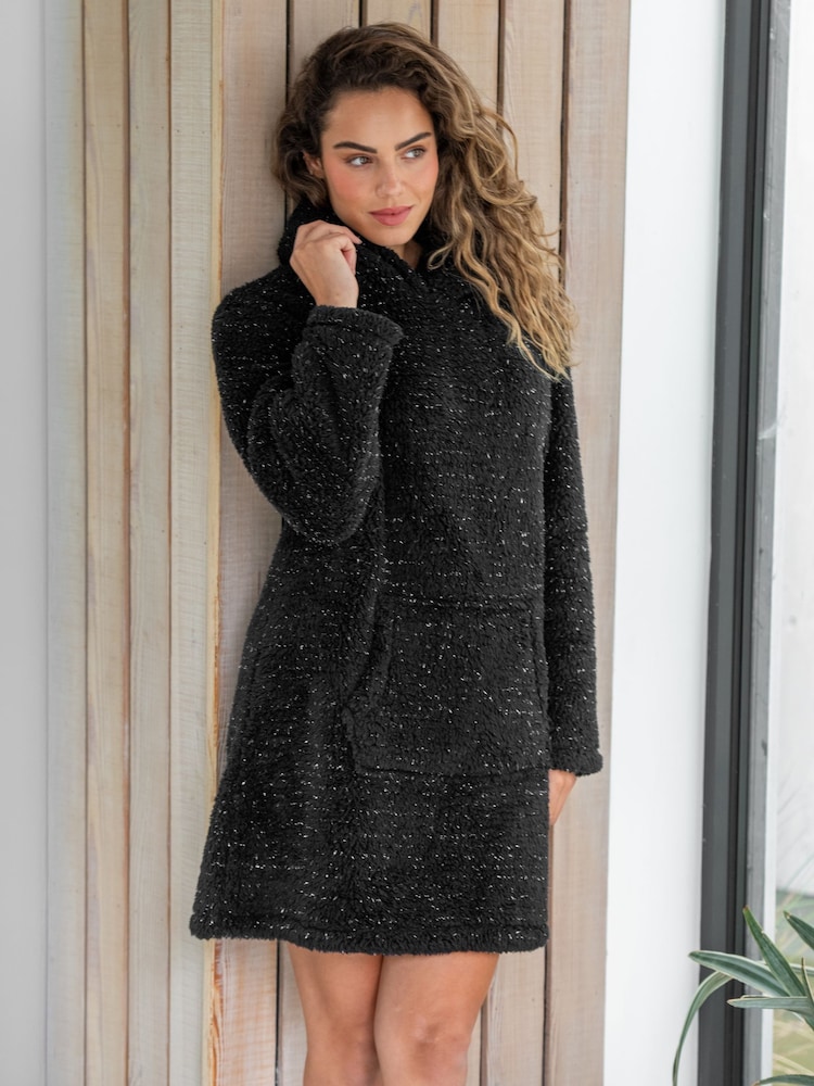 Pour Moi Black Metallic Cosy Fleece Oversized Lounge Hoodie - Image 1 of 4