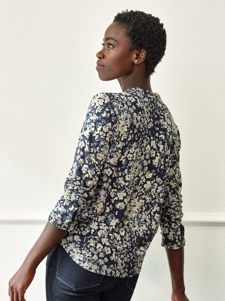 Pure Collection Loose Fit Frill V-Neck Black Jersey - Image 2 of 4