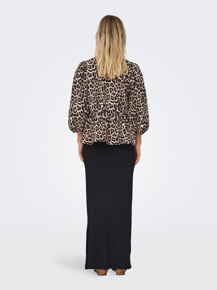 ONLY Animal Leopard Print Puff Sleeve Tie 100% Cotton Top - Image 2 of 7