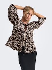 ONLY Animal Leopard Print Puff Sleeve Tie 100% Cotton Top - Image 4 of 7