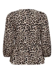 ONLY Animal Leopard Print Puff Sleeve Tie 100% Cotton Top - Image 7 of 7