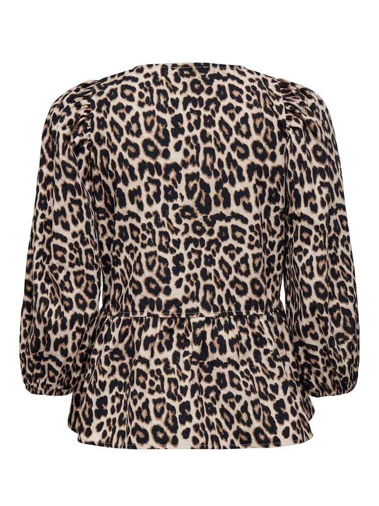 ONLY Animal Leopard Print Puff Sleeve Tie 100% Cotton Top - Image 7 of 7