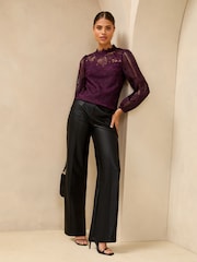 Lipsy Plum Lace High Neck Blouson Blouse - Image 3 of 4