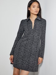 Monsoon Black Abi Leopard Print Jacquard Dress - Image 2 of 5