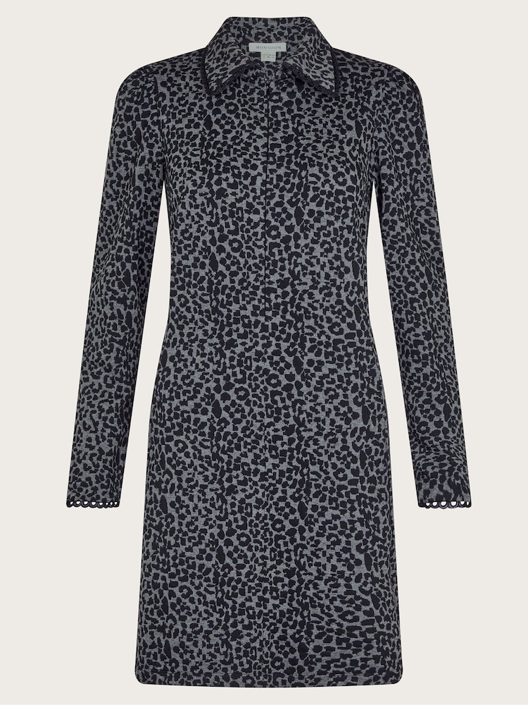 Monsoon Black Abi Leopard Print Jacquard Dress - Image 5 of 5