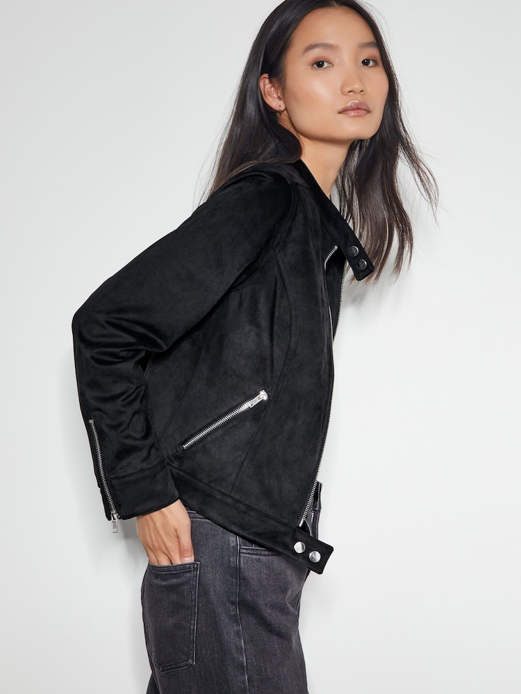 Monsoon Black Sasha Suedette Biker Jacket - Image 2 of 5