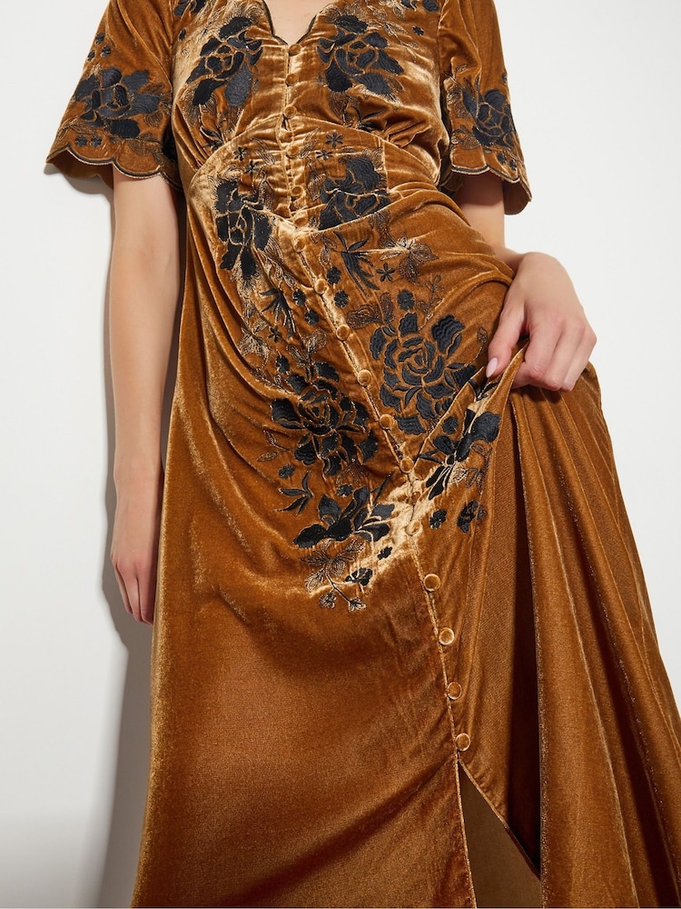 Monsoon Natural Cleo Embroidered Velvet Dress - Image 2 of 5