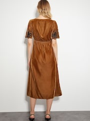 Monsoon Natural Cleo Embroidered Velvet Dress - Image 3 of 5