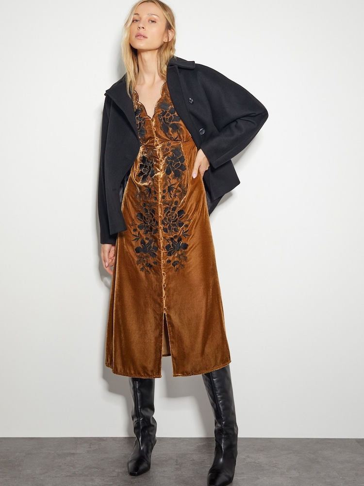 Monsoon Natural Cleo Embroidered Velvet Dress - Image 5 of 5