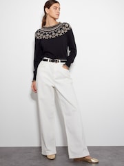 Monsoon Black Flo Sequin Fair Isle Pattern Jumper - Image 1 of 4