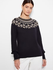 Monsoon Black Flo Sequin Fair Isle Pattern Jumper - Image 2 of 4