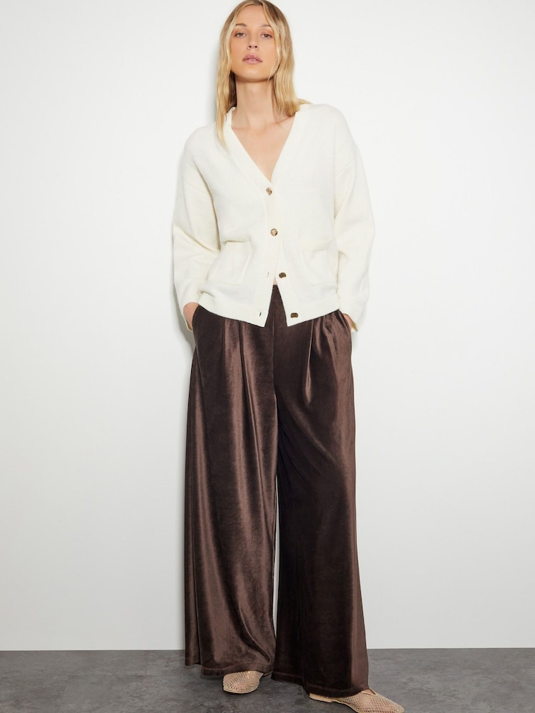 Monsoon Brown Shay Rib Velour Wide Leg Trousers - Image 1 of 4
