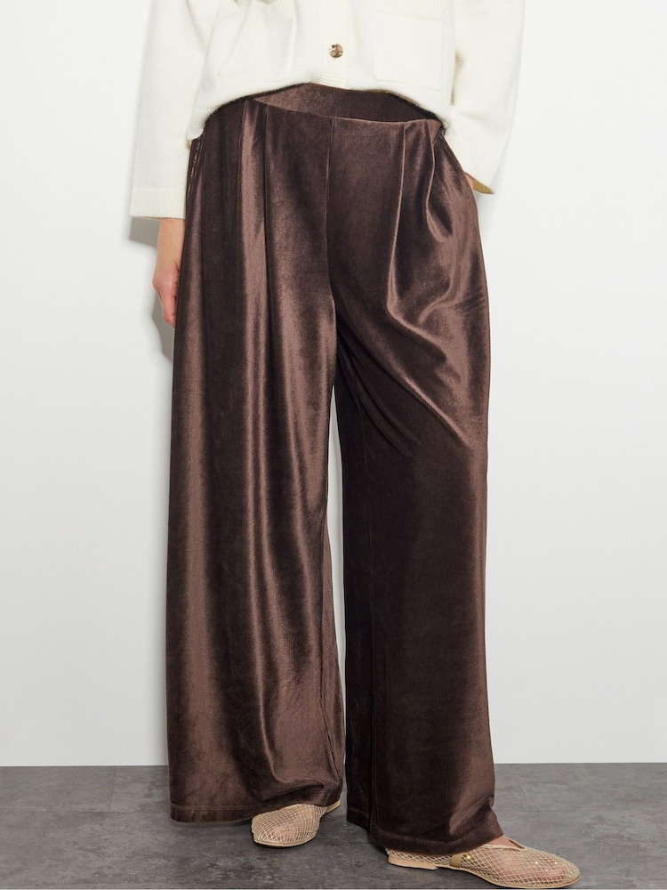 Monsoon Brown Shay Rib Velour Wide Leg Trousers - Image 2 of 4