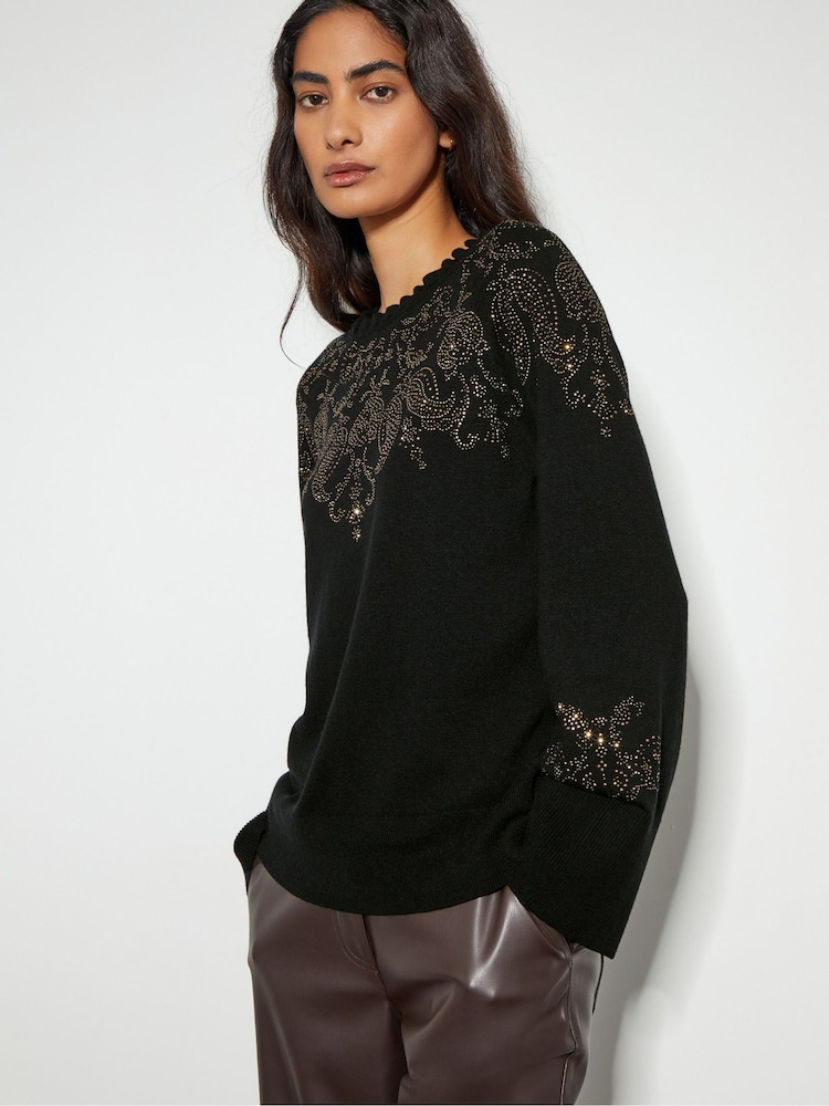 Monsoon Black Embellished Fay Fair Isle Pattern Jumper - Image 1 of 4