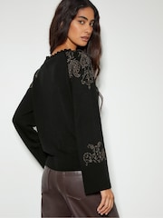 Monsoon Black Embellished Fay Fair Isle Pattern Jumper - Image 3 of 4