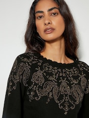 Monsoon Black Embellished Fay Fair Isle Pattern Jumper - Image 4 of 4