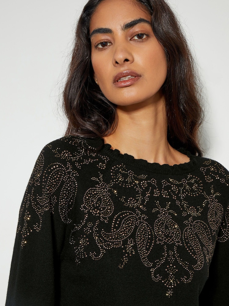 Monsoon Black Embellished Fay Fair Isle Pattern Jumper - Image 4 of 4