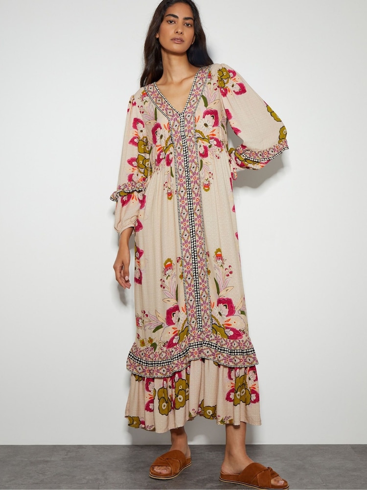Monsoon Natural Kara Floral Ruffle Dress - Image 1 of 4