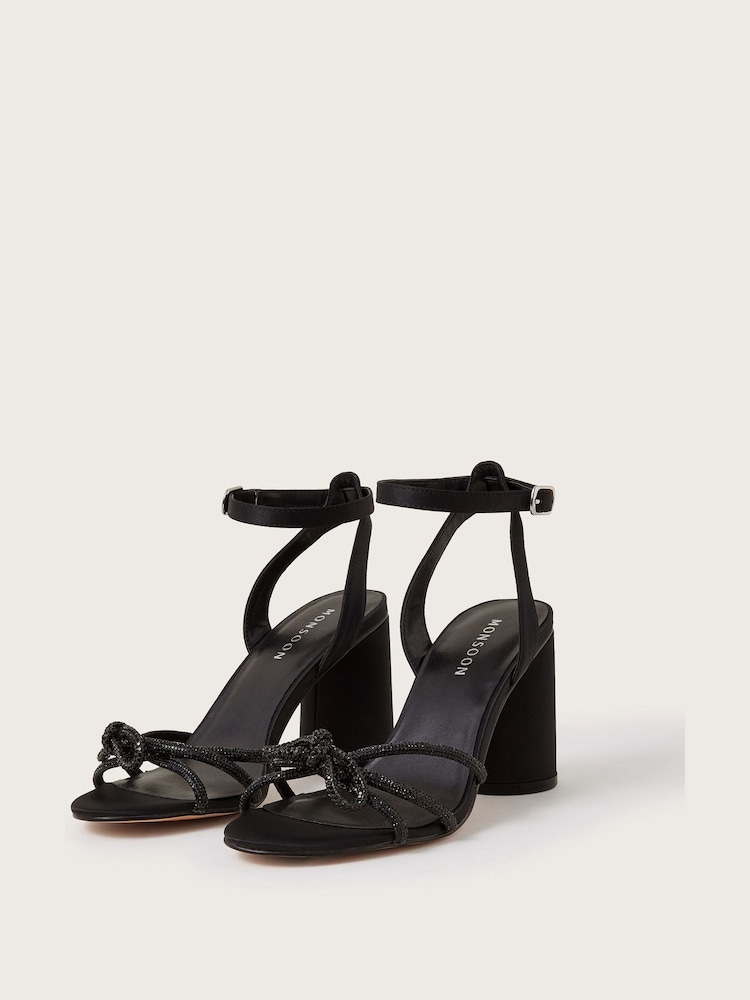 Monsoon Black Darla Diamante Bow Heel Sandals - Image 4 of 4