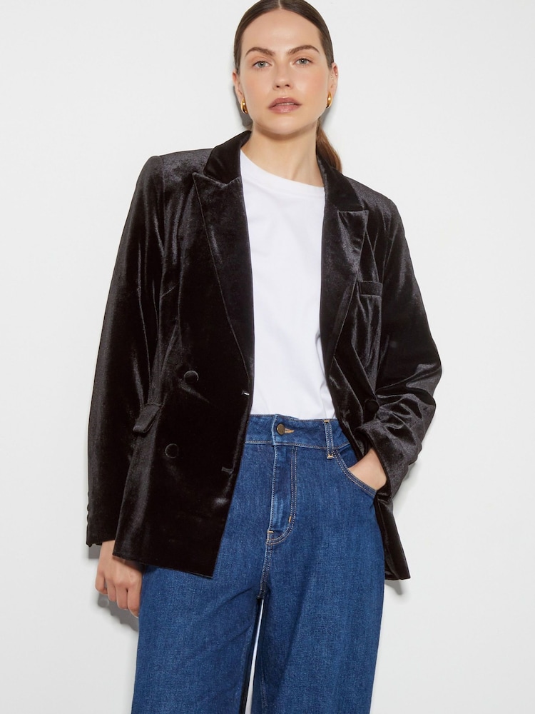 Monsoon Black Valery Velvet Double Breasted Jacket - Image 2 of 5 Monsoon Black Valery Velvet Double Breasted Jacket - Image 2 of 5