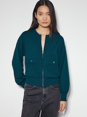 Monsoon Blue Nora Knit Bomber Jacket - Image 1 of 5