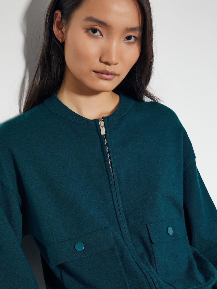 Monsoon Blue Nora Knit Bomber Jacket - Image 5 of 5