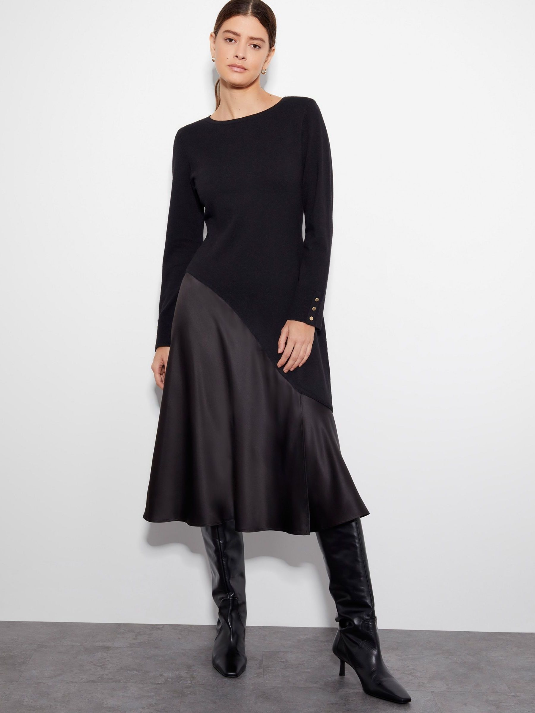 Buy Monsoon Black Saz Satin Knit Dress from Next Luxembourg