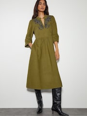Monsoon Green Edith Corduroy Ruffle 100% Cotton Dress - Image 1 of 5