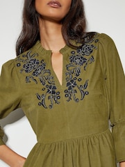 Monsoon Green Edith Corduroy Ruffle 100% Cotton Dress - Image 4 of 5