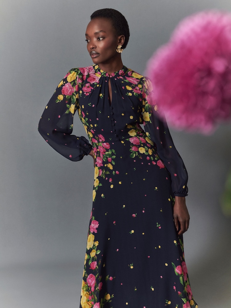 Hobbs Blue Eva Silk Dress - Image 1 of 5