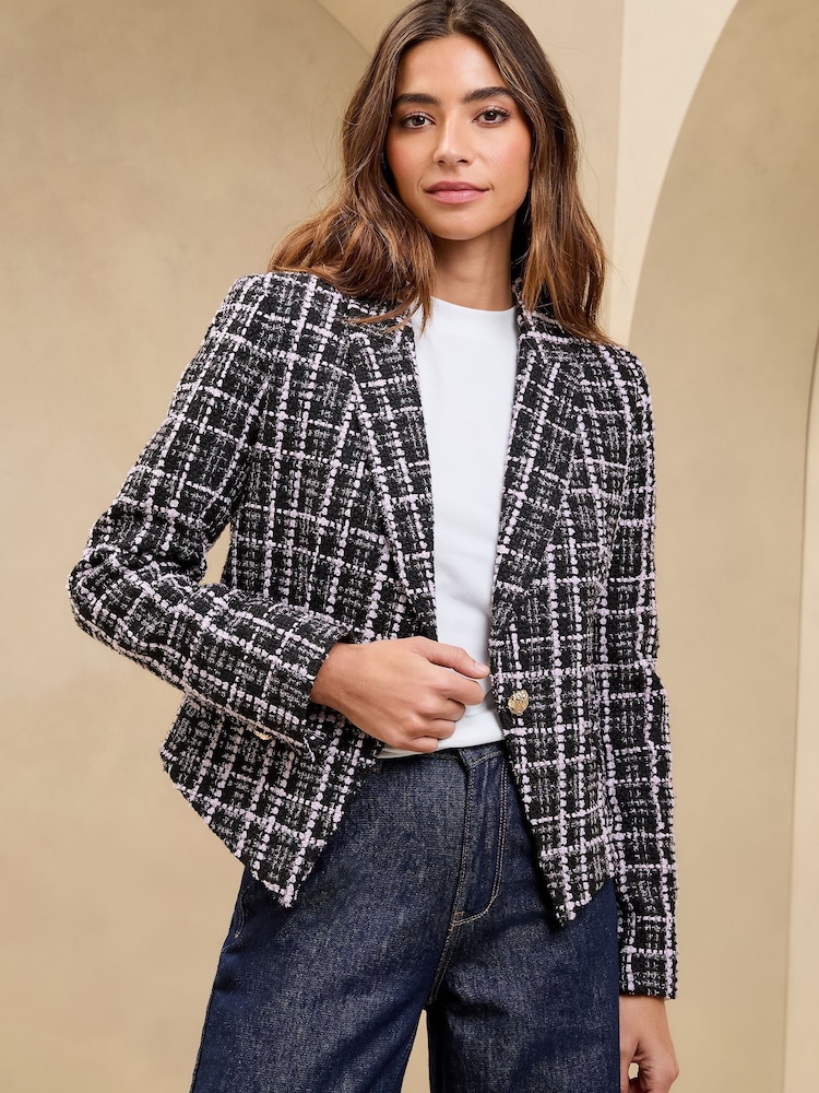 Lipsy Black Single Breasted Boucle Cropped Blazer - Image 1 of 4