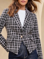 Lipsy Black Single Breasted Boucle Cropped Blazer - Image 2 of 4