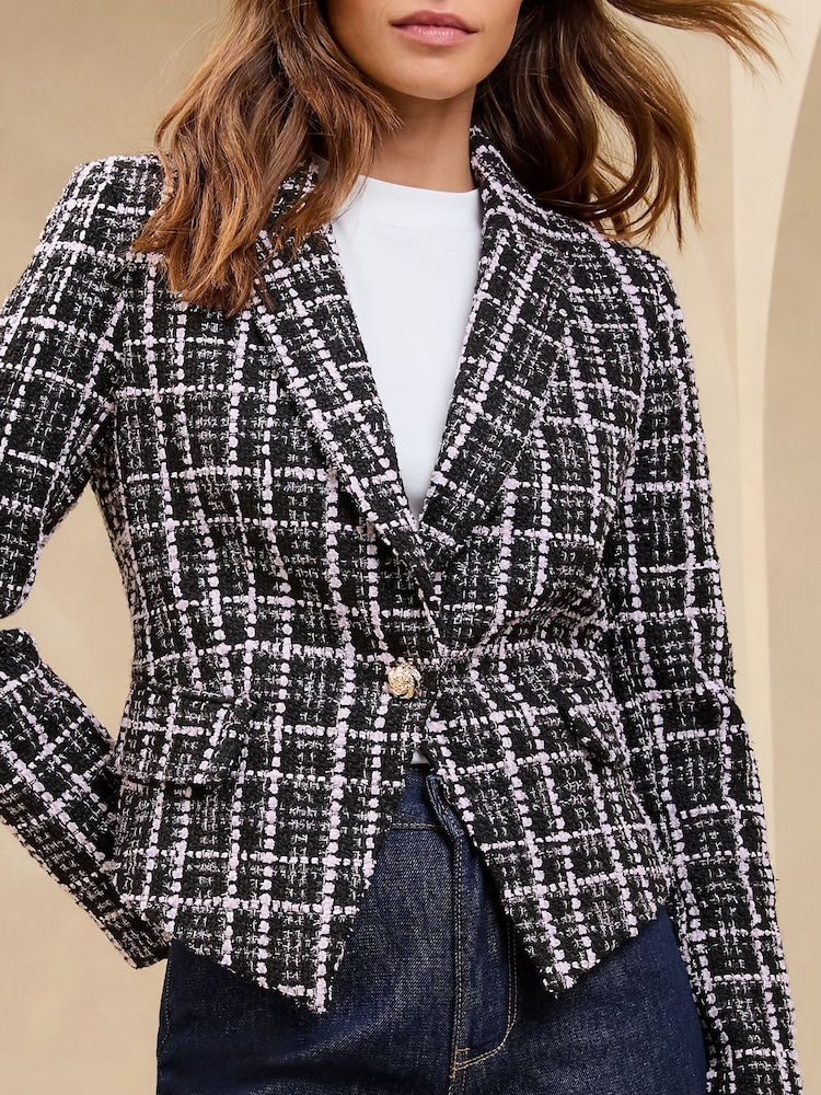 Lipsy Black Single Breasted Boucle Cropped Blazer - Image 2 of 4