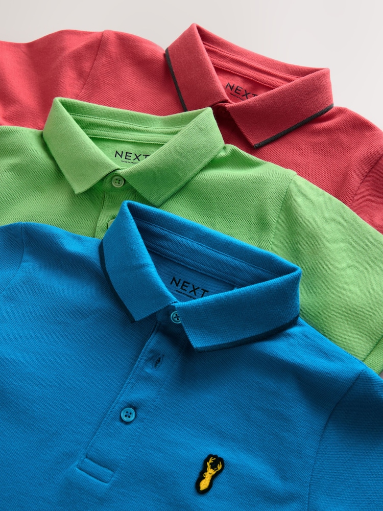 Rouge/Vert/Bleu - Polo Manches courtes 3 Pack (3-16ans) - Image 6 of 7
