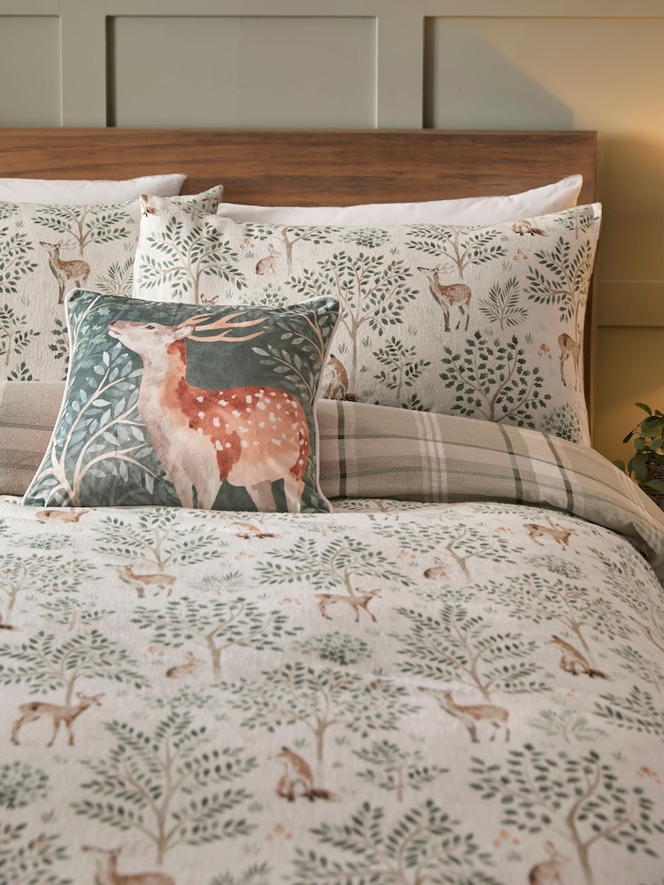 Dreams & Drapes Natural Forest Animals Print Brushed 100% Cotton Duvet Cover Set - Image 2 of 3