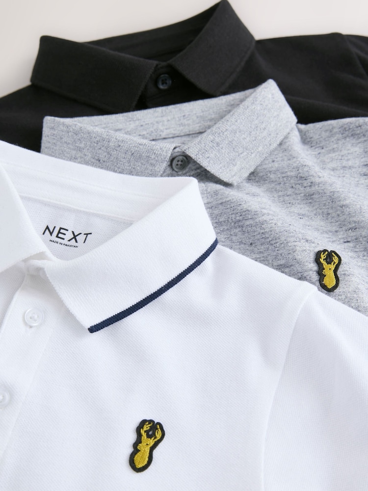 Black/White/Grey Short Sleeve Polo Shirts 3 Pack (3-16yrs) - Image 7 of 7 Black/White/Grey Short Sleeve Polo Shirts 3 Pack (3-16yrs) - Image 7 of 7