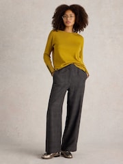 White Stuff Black Una Tweedy Wide Leg Trousers - Image 1 of 6