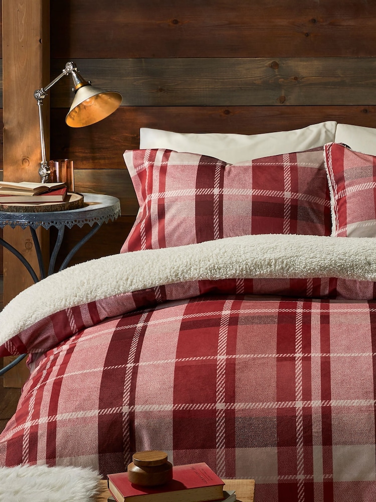 Fusion Red Mulford Check Plush Duvet Cover Set - Image 2 of 3
