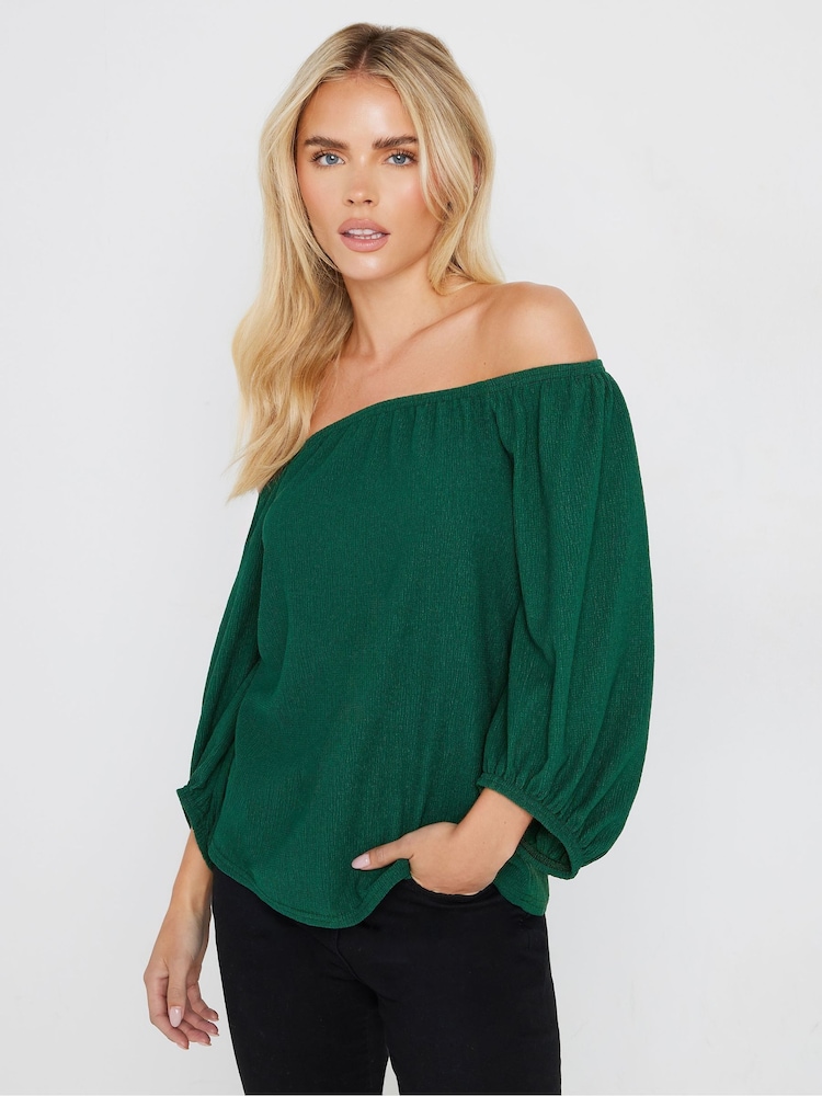 M&Co Green Petite Tree Bark Bardot Top - Image 2 of 6