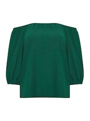 M&Co Green Petite Tree Bark Bardot Top - Image 6 of 6