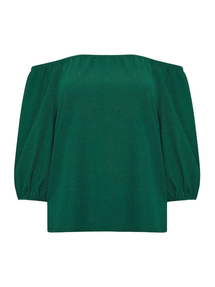 M&Co Green Petite Tree Bark Bardot Top - Image 6 of 6