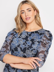 M&Co Blue Mesh Ruched Sleeve Top - Image 4 of 5