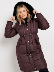 M&Co Red Quilted Faux Fur Hood Coat - Image 1 of 5